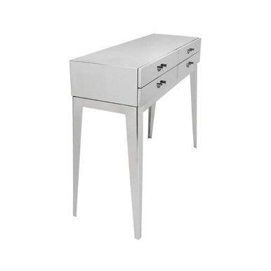 Silver Stainless Steel Console Table with 4 Storage Drawers | Lure
