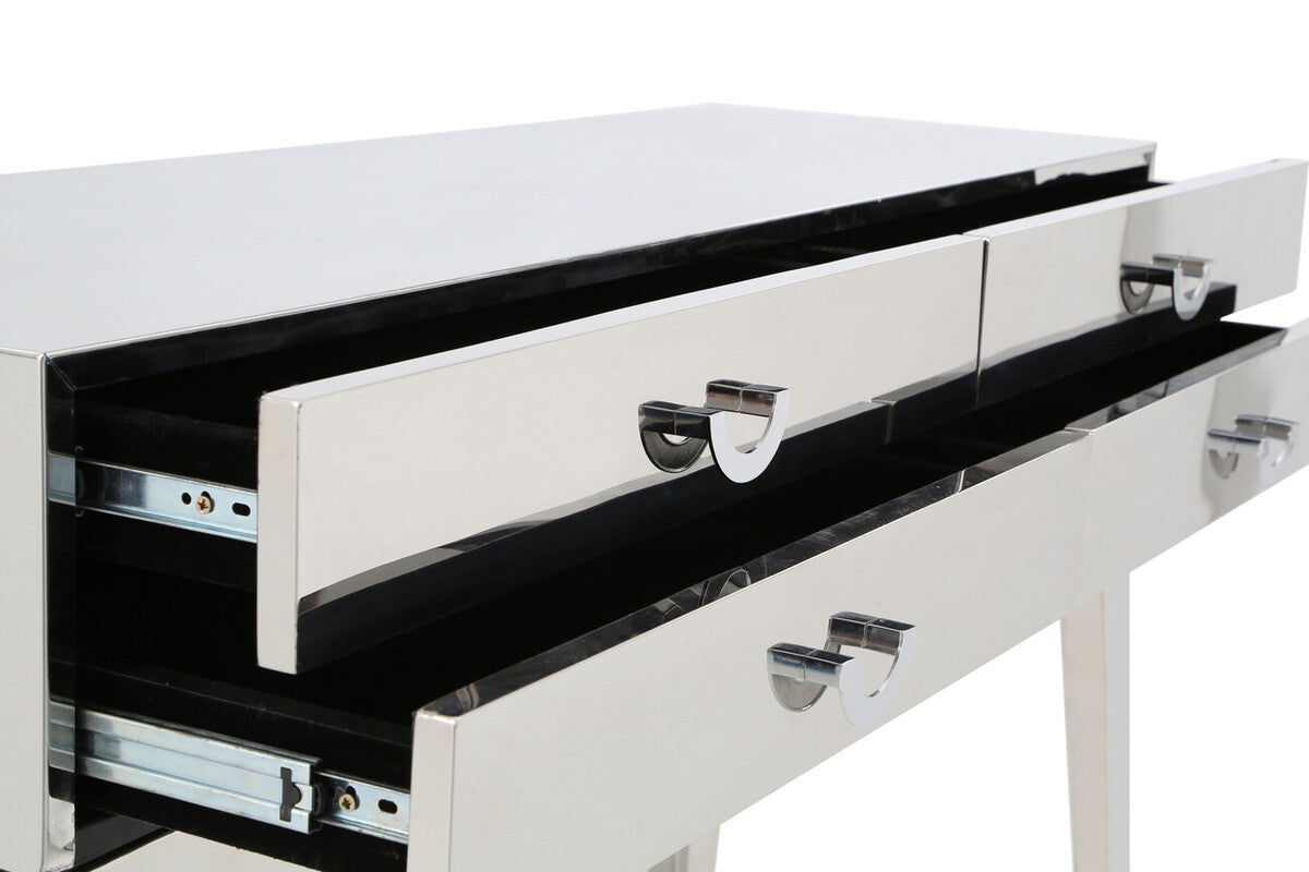 Silver Stainless Steel Console Table with 4 Storage Drawers | Lure