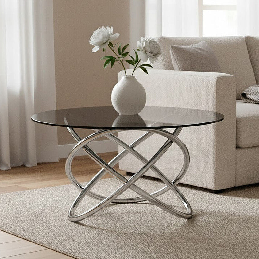 Smoked Glass Top and Silver Steel Frame Side Table | Cassy