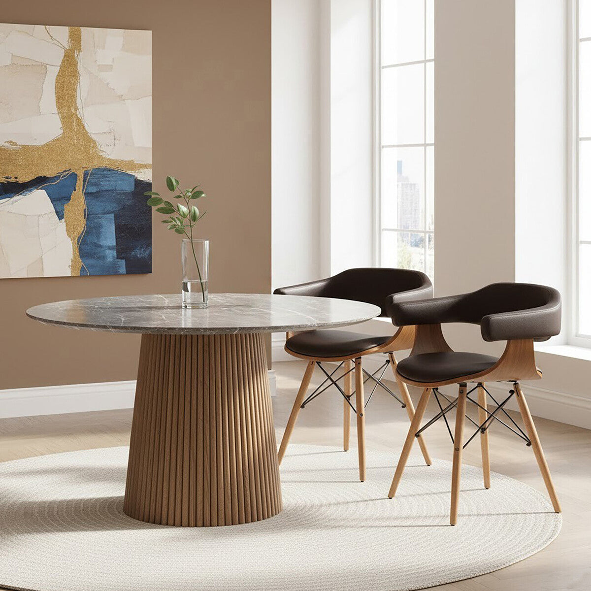 Parkar Brown Leather Effect and Beech Wood Chair