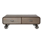 Natural Grain Finish Coffee Table with 2 Storage Drawers and 4 Wheels | Village Loft