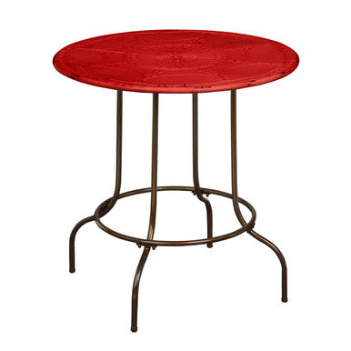 Red Distressed Metal Top Side Table with Black Four Leg Metal Base | Artisan