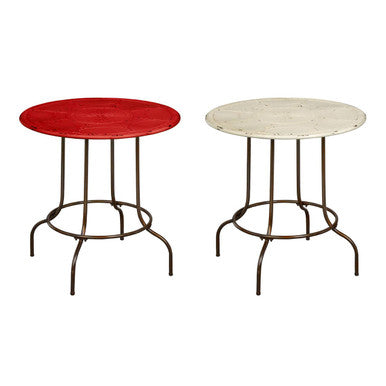 Red Distressed Metal Top Side Table with Black Four Leg Metal Base | Artisan