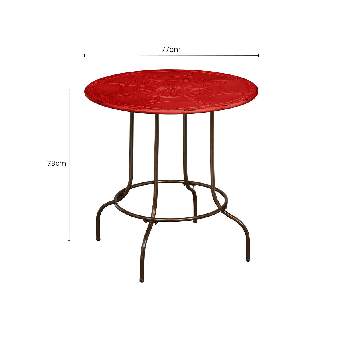 Red Distressed Metal Top Side Table with Black Four Leg Metal Base | Artisan