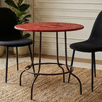 Red Distressed Metal Top Side Table with Black Four Leg Metal Base | Artisan