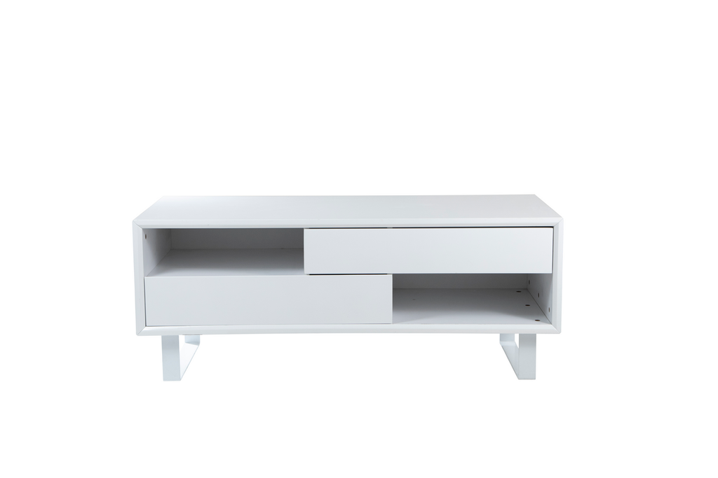 White High Gloss Coffee Table with 2 Drawers and Open Shelves | Moritz