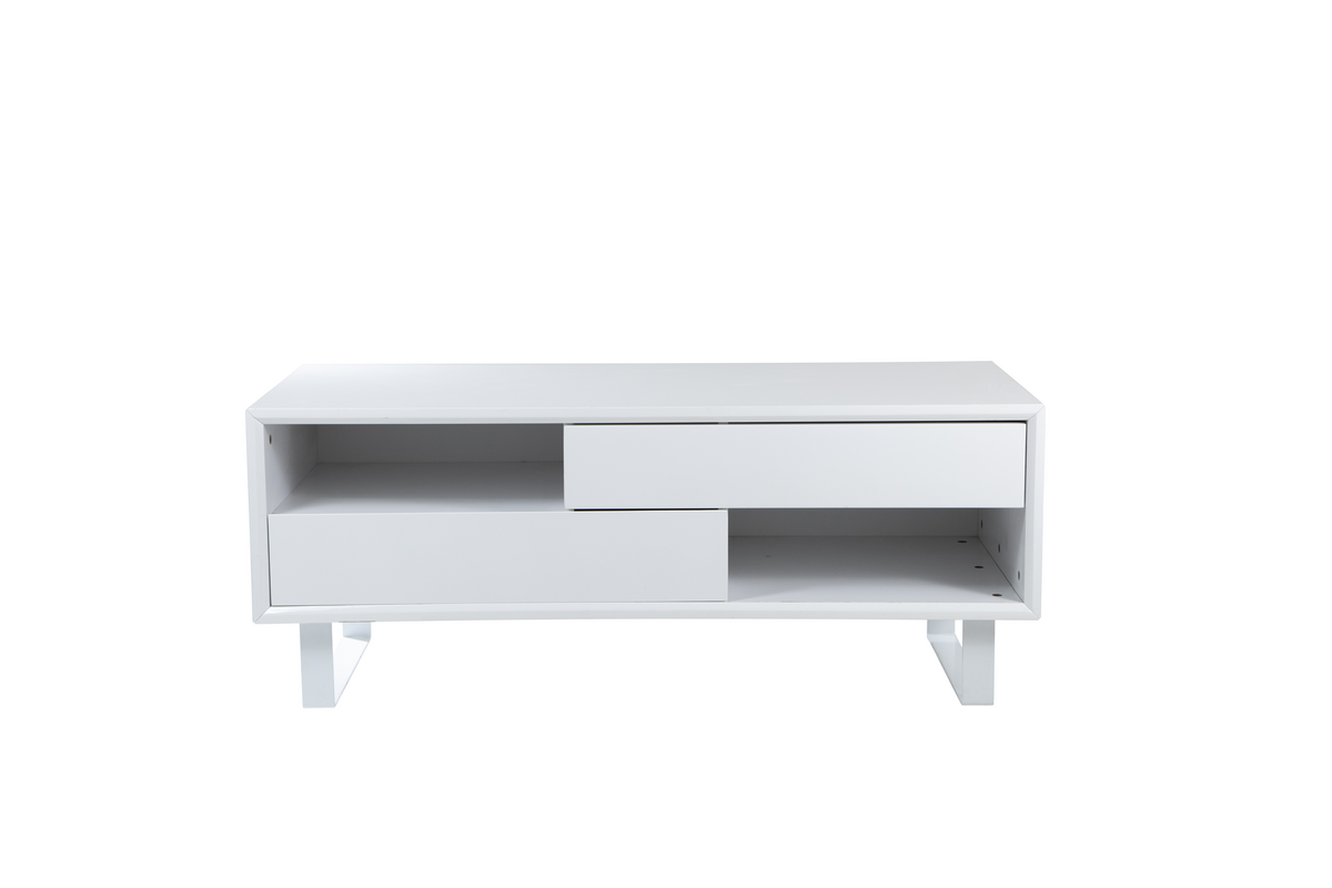 White High Gloss Coffee Table with 2 Drawers and Open Shelves | Moritz