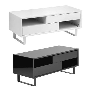 White High Gloss Coffee Table with 2 Drawers and Open Shelves | Moritz