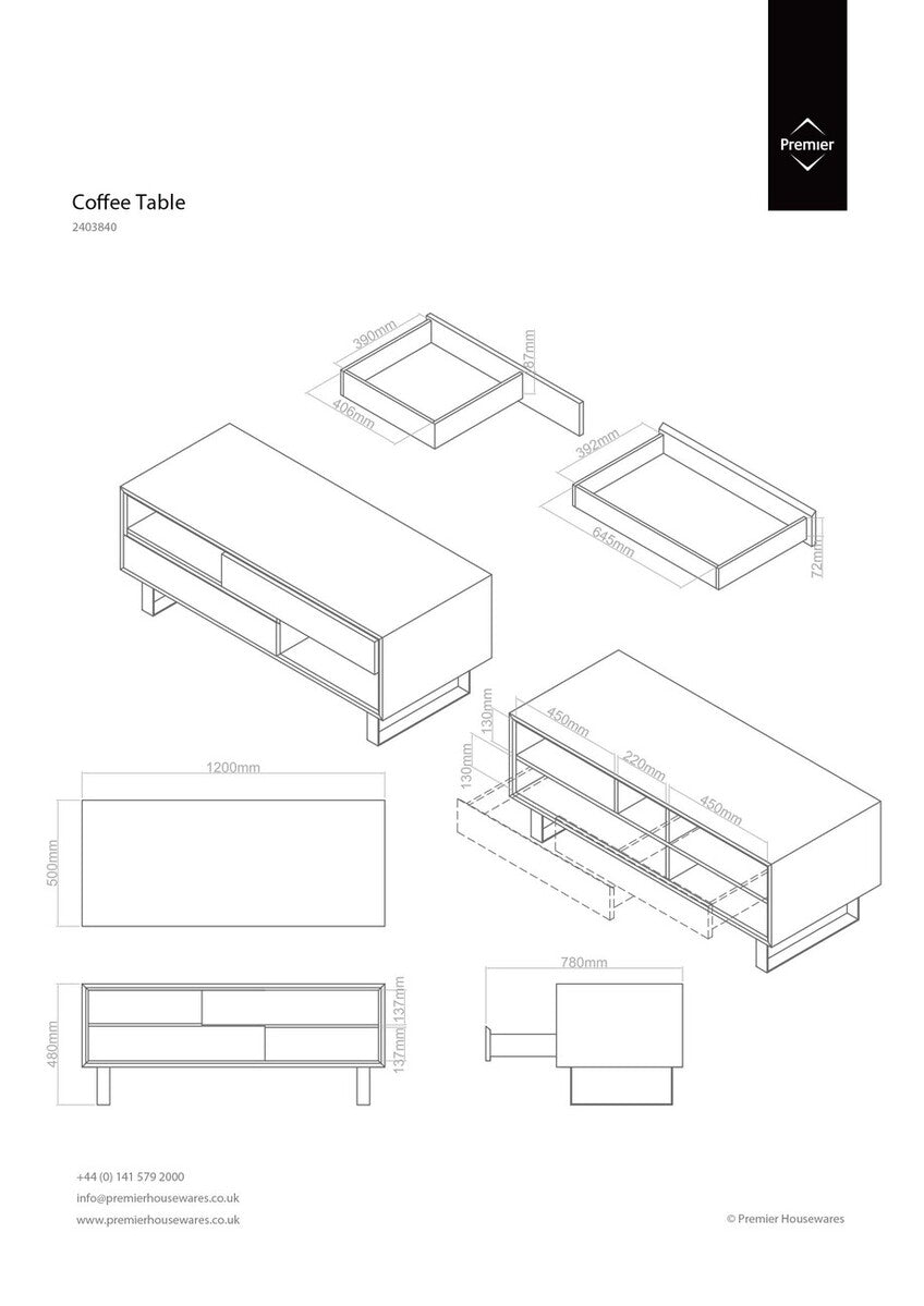 White High Gloss Coffee Table with 2 Drawers and Open Shelves | Moritz