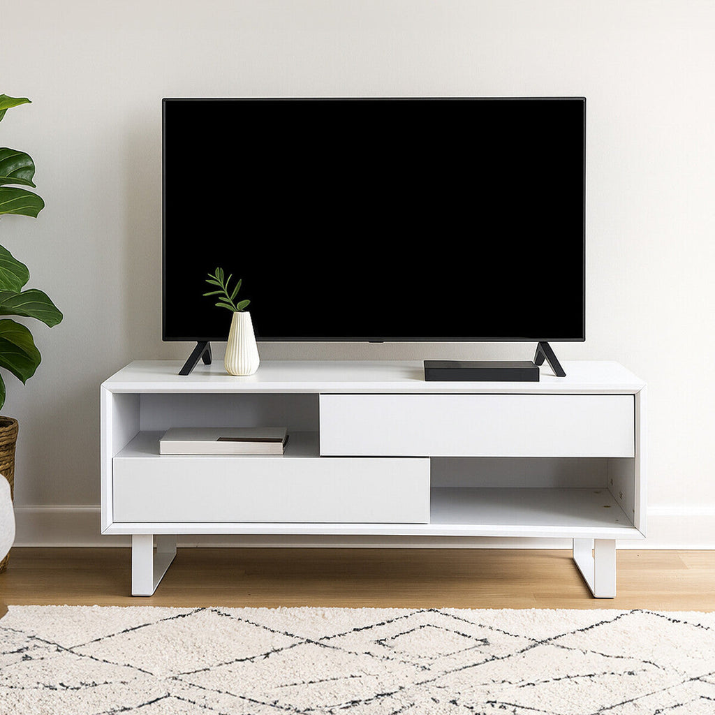 White High Gloss Coffee Table with 2 Drawers and Open Shelves | Moritz