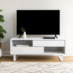 White High Gloss Coffee Table with 2 Drawers and Open Shelves | Moritz