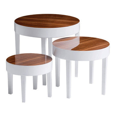 White High Gloss Wooden Frame Nest of 3 Table with Pear Wood Effect Top, Moritz