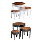 White High Gloss Wooden Frame Nest of 3 Table with Pear Wood Effect Top | Moritz
