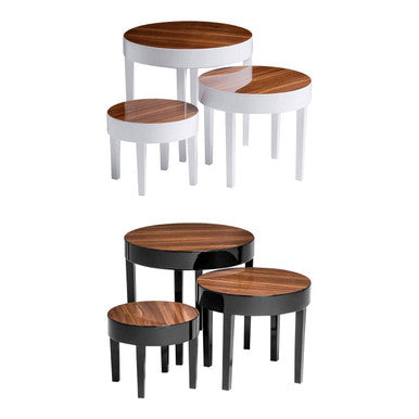 White High Gloss Wooden Frame Nest of 3 Table with Pear Wood Effect Top, Moritz