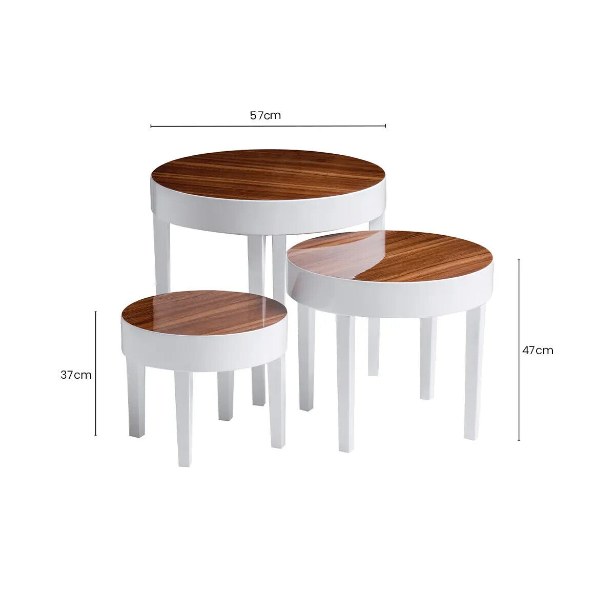 White High Gloss Wooden Frame Nest of 3 Table with Pear Wood Effect Top, Moritz
