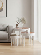 White High Gloss Wooden Frame Nest of 3 Table with Pear Wood Effect Top | Moritz