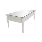 White Glass Top Coffee Table with 2 Drawers and Decorative Detailing, Chamonix
