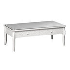 White Glass Top Coffee Table with 2 Drawers and Decorative Detailing, Chamonix