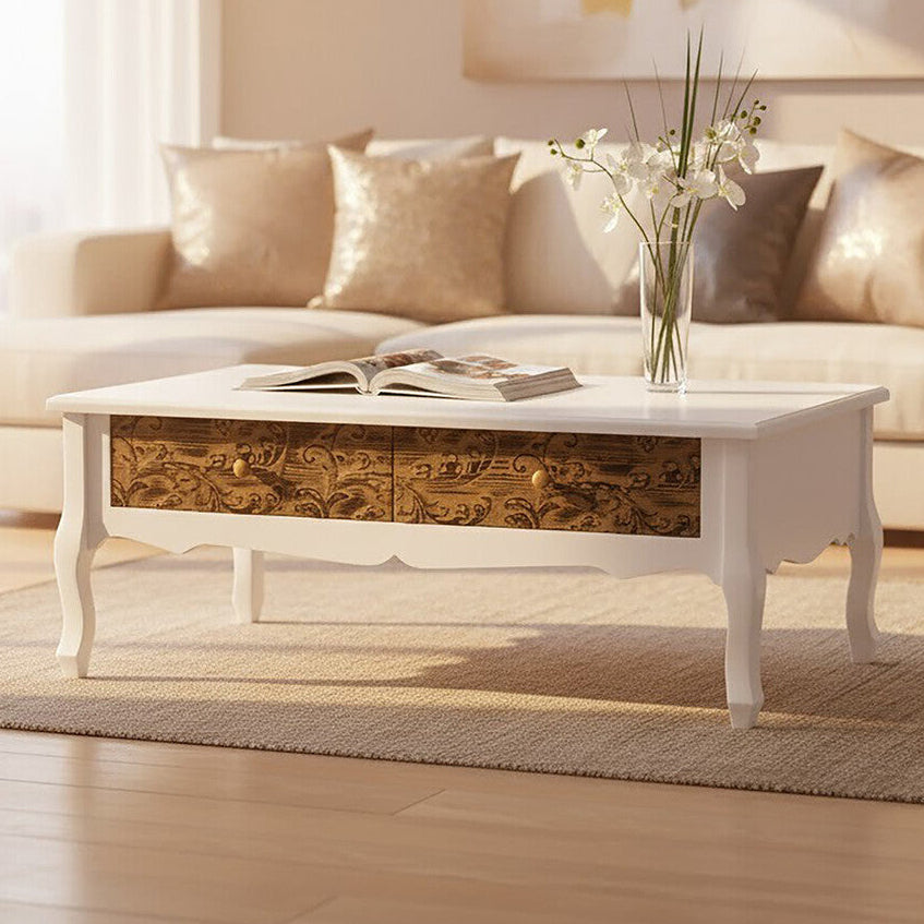 White Rectangular Coffee Table with Two Storage Drawers | Bali