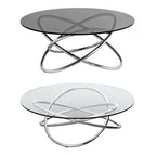 Smoked Grey Tempered Glass Top Round Coffee Table with Sculptural Stainless Steel Intertwined Base | Cassy