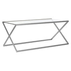 Tempered Glass Rectangular Coffee Table with Silver Cross Frame Design | Roma
