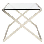 Tempered Glass Rectangular Coffee Table with Silver Cross Frame Design | Roma