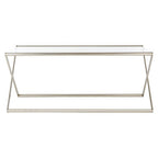 Tempered Glass Rectangular Coffee Table with Silver Cross Frame Design | Roma