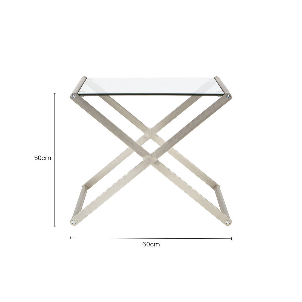 Tempered Glass Rectangular Side Table with Criss Cross Design | Roma