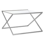 Tempered Glass Square Coffee Table with Criss Cross Satin Nickel Base | Roma