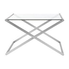 Tempered Glass Square Coffee Table with Criss Cross Satin Nickel Base | Roma