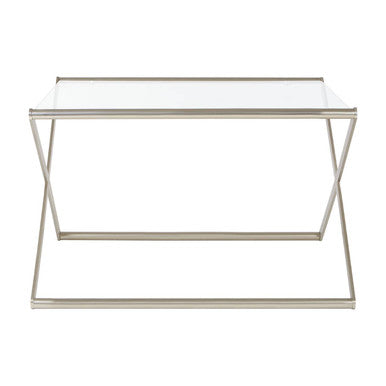 Tempered Glass Square Coffee Table with Criss Cross Satin Nickel Base | Roma