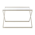 Tempered Glass Square Coffee Table with Criss Cross Satin Nickel Base | Roma