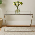 Tempered Glass Square Coffee Table with Criss Cross Satin Nickel Base | Roma