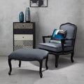 Grey Velvet Chair and Footstool | Rococo