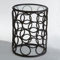 Black Round Glass Top Side Table with Circular Frame Design Meta Base | Antalya