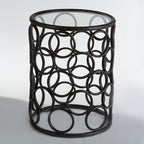 Black Round Glass Top Side Table with Circular Frame Design Meta Base | Antalya