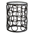 Black Round Glass Top Side Table with Circular Frame Design Meta Base | Antalya