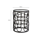Black Round Glass Top Side Table with Circular Frame Design Meta Base | Antalya