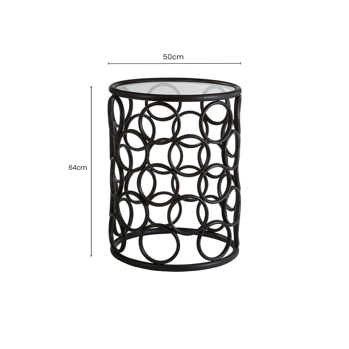 Black Round Glass Top Side Table with Circular Frame Design Meta Base | Antalya