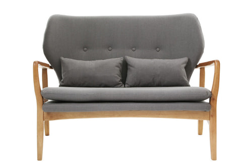 2 Seater Grey Sofa with Birchwood Frame | Stockholm