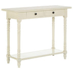 White Wooden Ivory Two-Tier Display Top Console Table with 2 Drawers and Carved Legs, Heritage