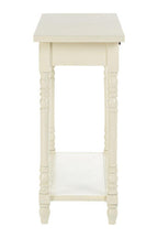 White Wooden Ivory Two-Tier Display Top Console Table with 2 Drawers and Carved Legs, Heritage