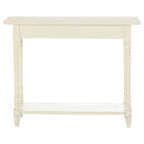White Wooden Ivory Two-Tier Display Top Console Table with 2 Drawers and Carved Legs, Heritage