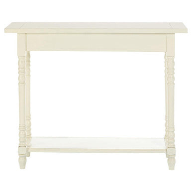 White Wooden Ivory Two-Tier Display Top Console Table with 2 Drawers and Carved Legs, Heritage