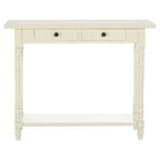 White Wooden Ivory Two-Tier Display Top Console Table with 2 Drawers and Carved Legs, Heritage
