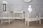 White Wooden Ivory Two-Tier Display Top Console Table with 2 Drawers and Carved Legs, Heritage