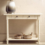 White Wooden Ivory Two-Tier Display Top Console Table with 2 Drawers and Carved Legs, Heritage