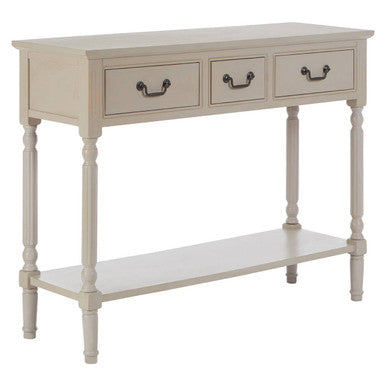 Grey Natural Wooden Two-Tier Display Top Console Table with 2 Drawers and Carved Legs, Heritage