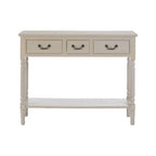 Grey Natural Wooden Two-Tier Display Top Console Table with 2 Drawers and Carved Legs, Heritage