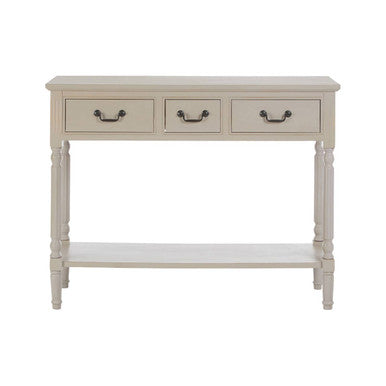 Grey Natural Wooden Two-Tier Display Top Console Table with 2 Drawers and Carved Legs, Heritage